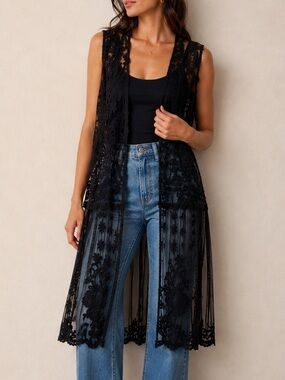 C. Est. 1946 Black Lace Cardigan Size L | Flowy Goth Whimsigoth Summer